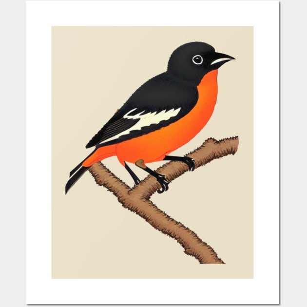 Vintage Orchard Oriole Bird Pumpkin Halloween Fall in Baltimore Wall Art by DaysuCollege